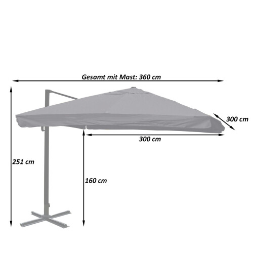 Ombrellone parasole decentrato MCW-A96 3x3m alluminio 2