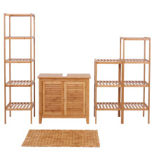 Badezimmerset MCW-B18, Komplett Badezimmer Badmöbel Badset Badschrank, Bambus