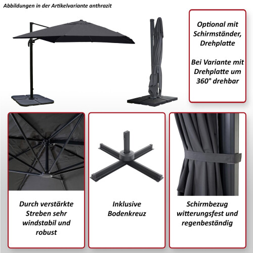 Ombrellone parasole decentrato MCW-A96 3x4m 2