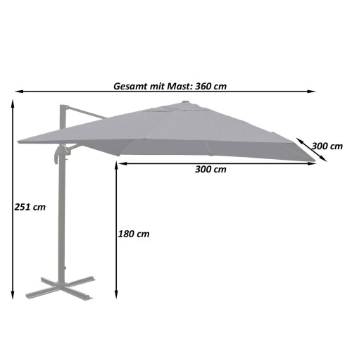 Ombrellone parasole decentrato MCW-A96 3x3m alluminio 2