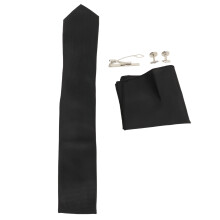 Schwarzisiertes Herren-Seidiges Krawett-Set mit Einstecktuch, Manschettenknöpfen & 8 cm Breite