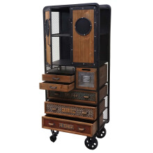 Apotheker-Schrank MCW-D78, Kommode Rollwagen Metallregal, Tanne Holz Vintage Shabby-Look 146x60x35cm