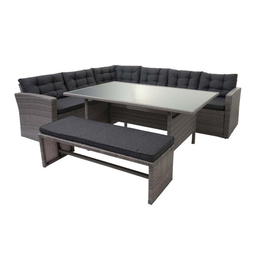 Poly-Rattan-Garnitur MCW-A29, Gartengarnitur Sitzgruppe Lounge-Esstisch-Set Sofa