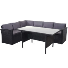 Poly-Rattan-Garnitur MCW-A29, Gartengarnitur Sitzgruppe Lounge-Esstisch-Set, schwarz