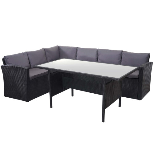 Poly-Rattan-Garnitur MCW-A29, Gartengarnitur Sitzgruppe Lounge-Esstisch-Set, schwarz