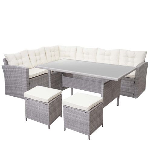 Poly-Rattan-Garnitur MCW-A29, Gartengarnitur Sitzgruppe Lounge-Esstisch-Set Sofa