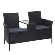 Poly-Rattan Sitzbank mit Tisch MCW-E24, Gartenbank Sitzgruppe Gartensofa, 132cm