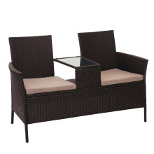 Poly-Rattan Sitzbank mit Tisch MCW-E24, Gartenbank Sitzgruppe Gartensofa, 132cm