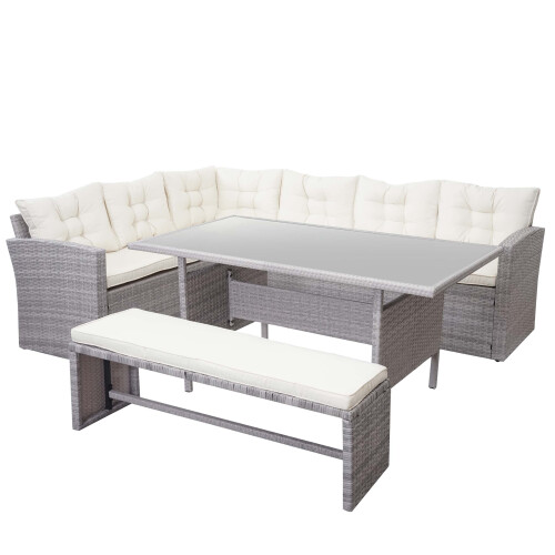 Poly-Rattan-Garnitur MCW-A29, Gartengarnitur Sitzgruppe Lounge-Esstisch-Set Sofa