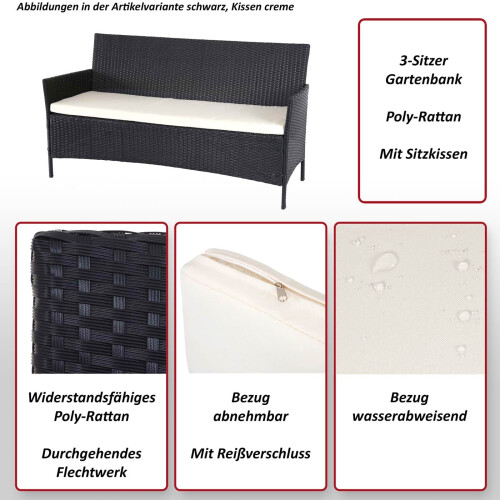 3-Sitzer Poly-Rattan Gartenbank Hamar, Sitzbank 2