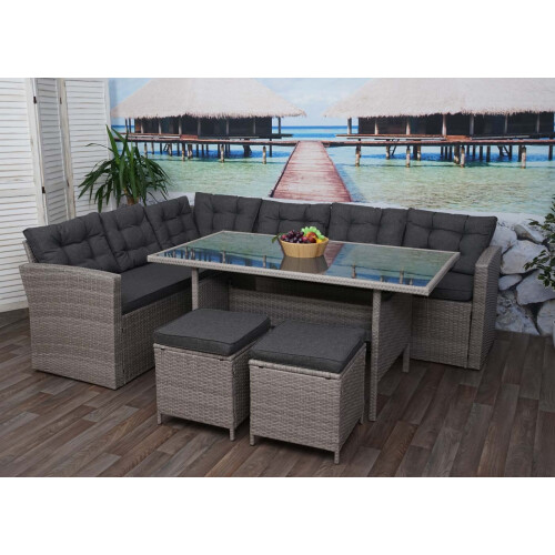 Poly-Rattan-Garnitur MCW-A29, Gartengarnitur Sitzgruppe Lounge-Esstisch-Set Sofa 2