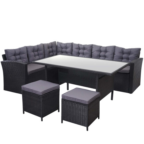Poly-Rattan-Garnitur MCW-A29, Gartengarnitur Sitzgruppe Lounge-Esstisch-Set, schwarz