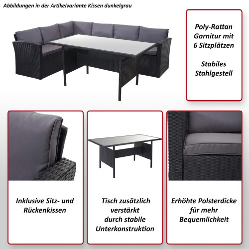 Poly-Rattan-Garnitur MCW-A29, Gartengarnitur Sitzgruppe Lounge-Esstisch-Set, schwarz 2