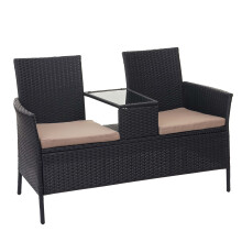 Poly-Rattan Sitzbank mit Tisch MCW-E24, Gartenbank Sitzgruppe Gartensofa, 132cm