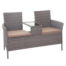Poly-Rattan Sitzbank mit Tisch MCW-E24, Gartenbank Sitzgruppe Gartensofa, 132cm