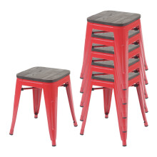 6er-Set Hocker MCW-A73 inkl. Holz-Sitzfläche, Metallhocker Sitzhocker, Metall Industriedesign stapelbar