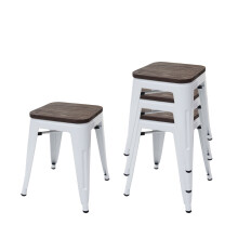4er-Set Hocker MCW-A73 inkl. Holz-Sitzfläche, Metallhocker Sitzhocker, Metall Industriedesign stapelbar