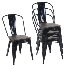 4er-Set Stuhl MCW-A73 inkl. Holz-Sitzfläche, Bistrostuhl Stapelstuhl, Metall Industriedesign stapelbar