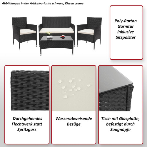 Poly-Rattan Garnitur MCW-F55, Balkon-/Garten-/Lounge-Set Sofa Sitzgruppe 2