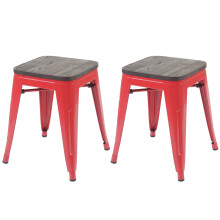 2er-Set Hocker MCW-A73 inkl. Holz-Sitzfläche, Metallhocker Sitzhocker, Metall Industriedesign stapelbar