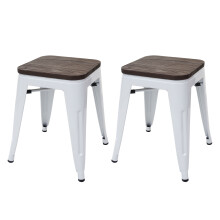 2er-Set Hocker MCW-A73 inkl. Holz-Sitzfläche, Metallhocker Sitzhocker, Metall Industriedesign stapelbar