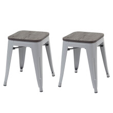 2er-Set Hocker MCW-A73 inkl. Holz-Sitzfläche, Metallhocker Sitzhocker, Metall Industriedesign stapelbar