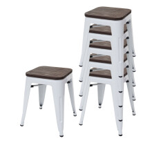 6er-Set Hocker MCW-A73 inkl. Holz-Sitzfläche, Metallhocker Sitzhocker, Metall Industriedesign stapelbar