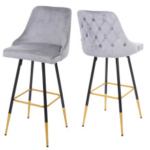 2er-Set Barhocker MCW-E70, Barstuhl Tresenhocker, Retro Design Samt goldene Streben/Füße