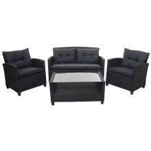XXL Poly-Rattan Garnitur MCW-F10, Balkon-/Garten-/Lounge-Set Sitzgruppe, Sofa Sessel mit Kissen Spun Poly