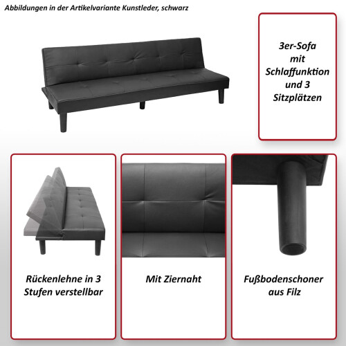 3er-Sofa MCW-G11, Couch Schlafsofa Gästebett Bettsofa Klappsofa, Schlaffunktion 195cm 2