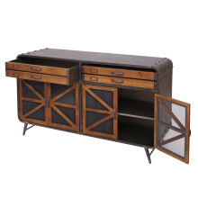 Sideboard MCW-F91, Kommode Schrank Highboard, Industrial Tanne Holz Metall 80x126x38cm, braun-schwarz