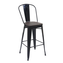 Barhocker MCW-A73 inkl. Holz-Sitzfläche, Barstuhl Tresenhocker mit Lehne, Metall Industriedesign