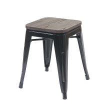 Hocker MCW-A73 inkl. Holz-Sitzfläche, Metallhocker Sitzhocker, Metall Industriedesign stapelbar