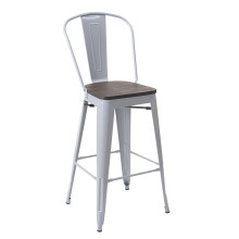 Barhocker MCW-A73 inkl. Holz-Sitzfläche, Barstuhl Tresenhocker mit Lehne, Metall Industriedesign