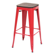 Barhocker MCW-A73 inkl. Holz-Sitzfläche, Barstuhl Tresenhocker, Metall Industriedesign stapelbar
