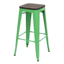Barhocker MCW-A73 inkl. Holz-Sitzfläche, Barstuhl Tresenhocker, Metall Industriedesign stapelbar