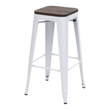 Barhocker MCW-A73 inkl. Holz-Sitzfläche, Barstuhl Tresenhocker, Metall Industriedesign stapelbar