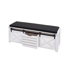 Sitzbank mit Staufächern MCW-H53, Polsterbank Sitz-Kommode, Shabby-Look Massiv-Holz Metall Stoff 43x102x33cm