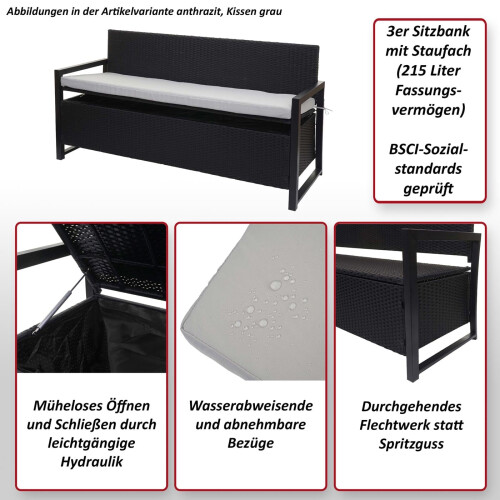 Poly-Rattan Banc 3 places MCW-F39 2