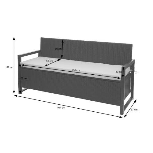 Poly-Rattan Banc 3 places MCW-F39 2