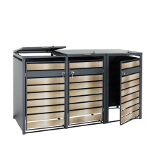 Set 3x copribidoni box spazzatura rifiuti MCW-J81 80x200x117cm acciaio antracite