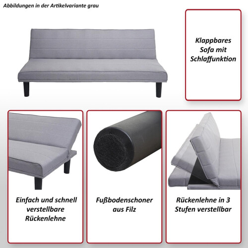Schlafsofa MCW-J17, Couch Klappsofa Gästebett Bettsofa, Schlaffunktion Stoff/Textil 165cm 2