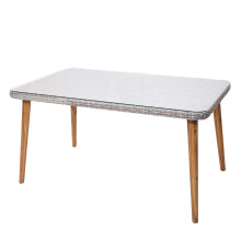 Poly-Rattan Esstisch MCW-H65, Garten-/Lounge-Tisch, Stahl + Akazie halbrundes Poly-Rattan MVG 150x90cm