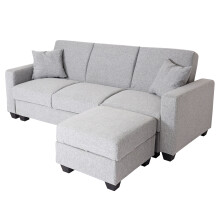 Sofa MCW-H47 mit Ottomane, Couch Sofa Gästebett, Schlaffunktion Stauraum 217x145cm