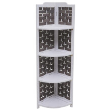 Scaffale angolare MCW-K85 4 ripiani pieghevole legno intreccio 110cm ~ bianco grigio