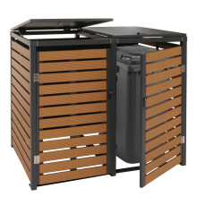 2x copribidoni box spazzatura rifiuti MCW-K14 XL 102x140x119cm metallo WPC ~ teak