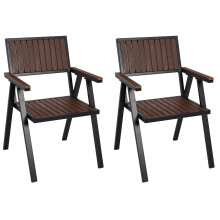 Set 2x sedie da esterno MCW-J95 alluminio aspetto legno ~ nero marrone scuro