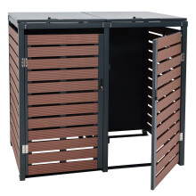 2x copribidoni box spazzatura rifiuti MCW-K14 XL 102x140x119cm metallo WPC ~ marrone