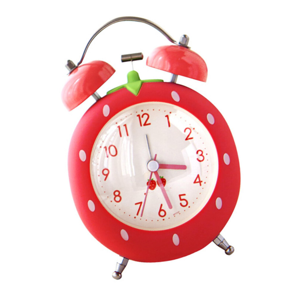 Strawberry Shape Loud Twin Bells Alarm Clock For Kids Seniors With Quiet Quartzs Night Bedroom Light/Red
