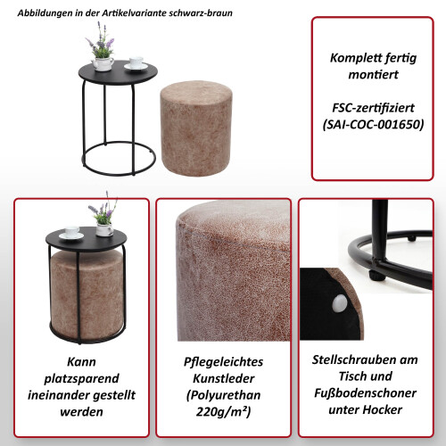 Lot de 2 poufs/tables d'appoint MCW-K48 2